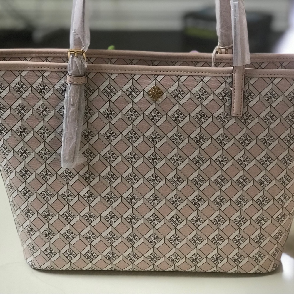 Tory Burch mini geo logo tote dusted blush with crossbody strap